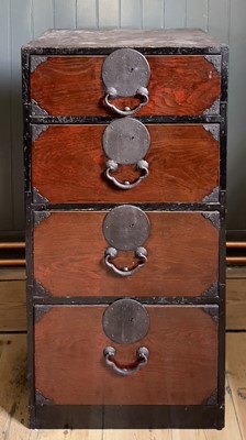 Lot 33 - A Japanese iron bound tall chest, Meiji period, 19th century.