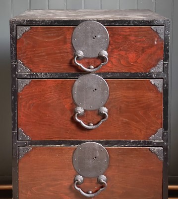 Lot 33 - A Japanese iron bound tall chest, Meiji period, 19th century.
