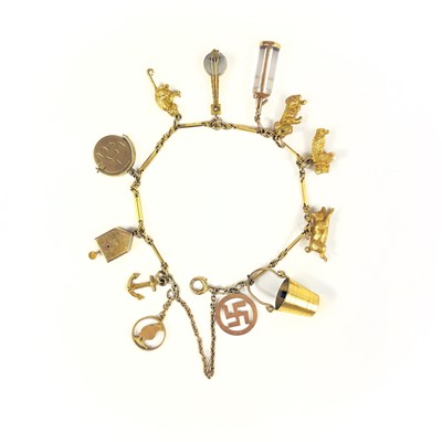 Lot 106 - A 9ct gold charm bracelet.