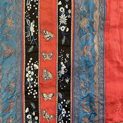 Lot 54 - A Chinese silk and metal thread embroidered skirt, 19th century.