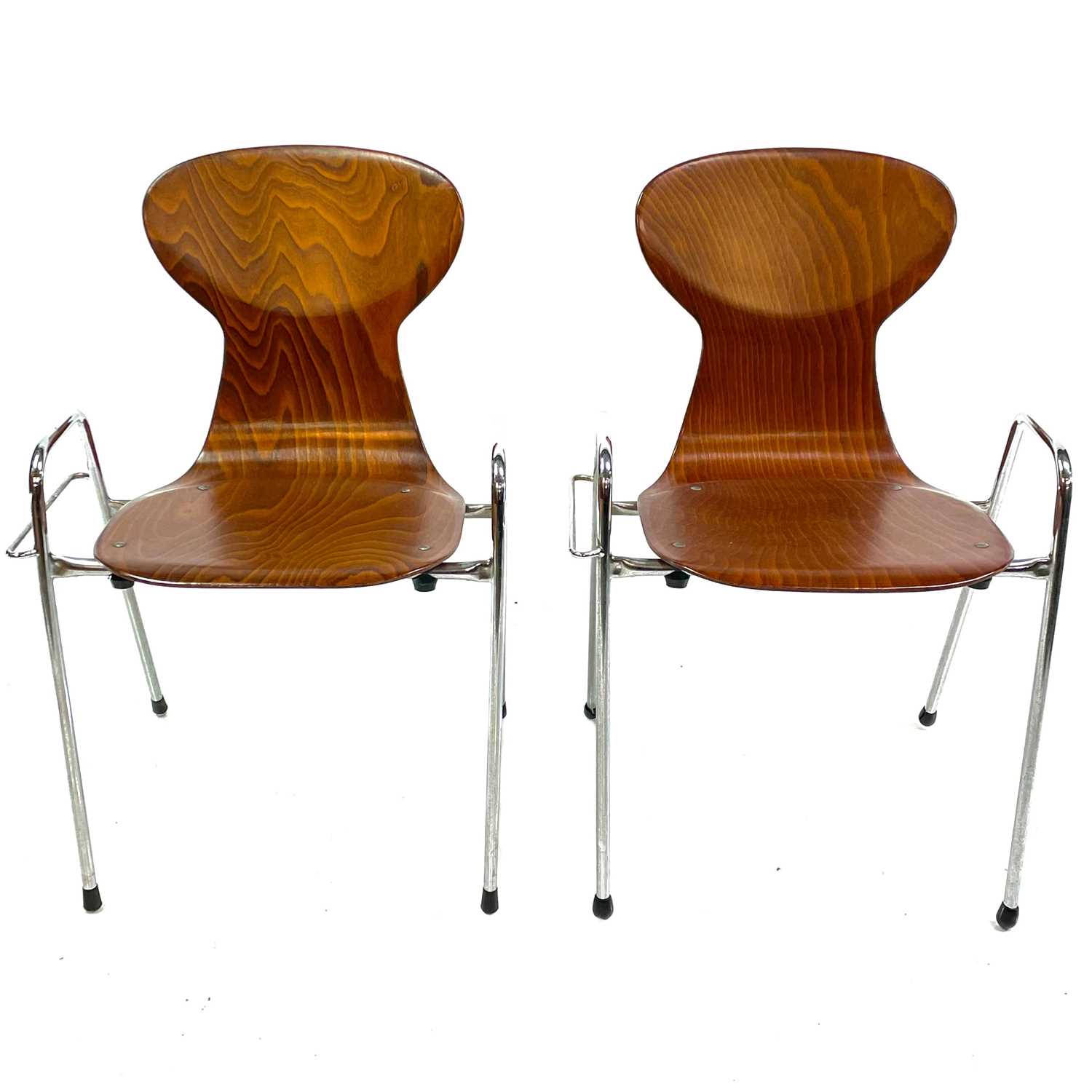 Lot 522 - A pair of Tubax chrome and bentwood stackable chairs.