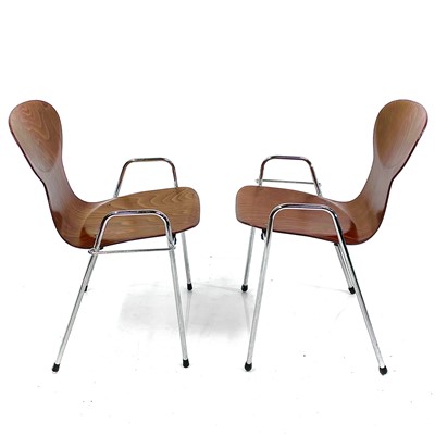 Lot 522 - A pair of Tubax chrome and bentwood stackable chairs.