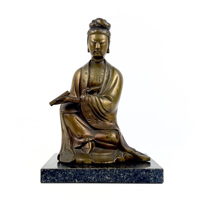 Lot 119 - A Chinese bronze figure of a seated Guanyin, 20th century.