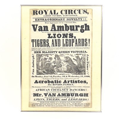 Lot 2 - A rare early Victorian circus advertising poster or flyer Mr Van Amburgh the Great Lion-Tamer.
