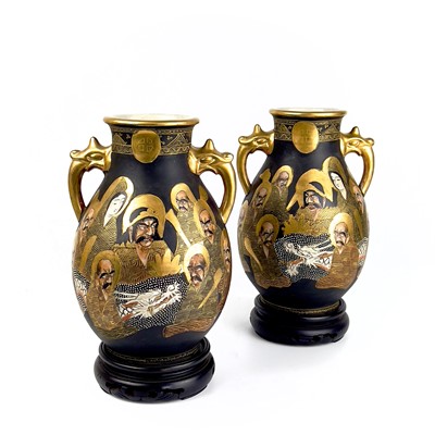 Lot 82 - A pair of Japanese Satsuma porcelain vases, circa 1900, signed.