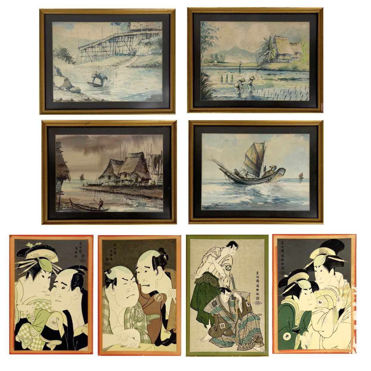 Lot 208 - Three watercolours by A.J. Rahman, Malaysian 1922-1995.