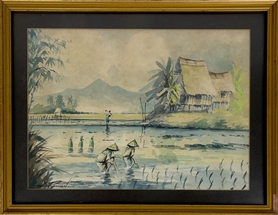 Lot 208 - Three watercolours by A.J. Rahman, Malaysian 1922-1995.