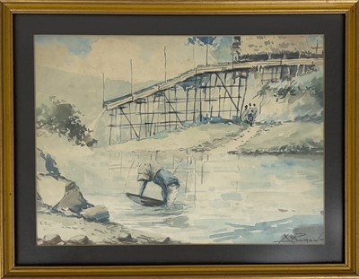 Lot 208 - Three watercolours by A.J. Rahman, Malaysian 1922-1995.