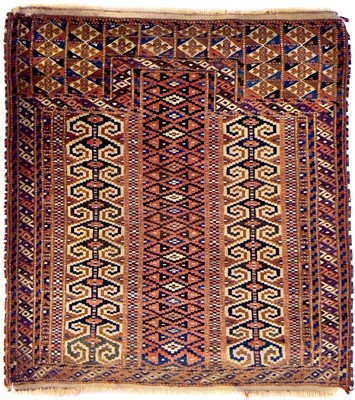 Lot 1268 - A Yomut prayer rug, Turkmenistan, circa 1900.