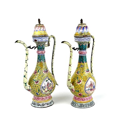 Lot 48 - A pair of Chinese enamel ewers, 18th century.