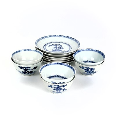 Lot 96 - Six Chinese blue and white porcelain Nanking Cargo tea bowls and saucers, 18th century.