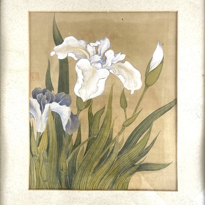 Lot 140 - A Chinese silk painting of lilies.