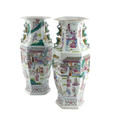 Lot 217 - A large pair of Chinese famille verte porcelain vases, 20th century.