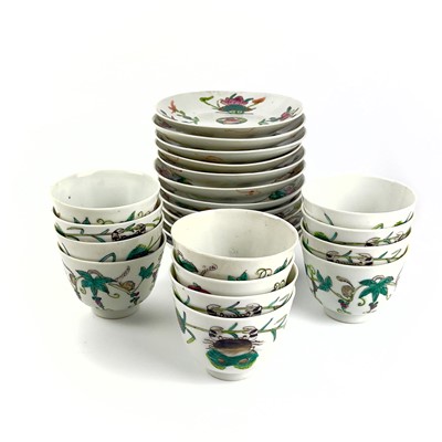 Lot 218 - Twelve Chinese famille rose porcelain tea bowls and saucers, 19th century.