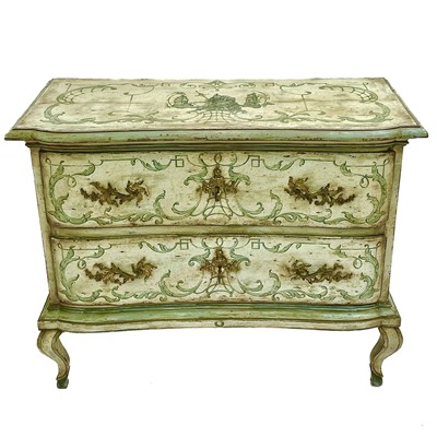 Lot 1807 - A Continental commode painted in the Chinoiserie style.