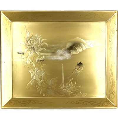 Lot 233 - A Japanese gold lacquered tray, 20th century, signed.