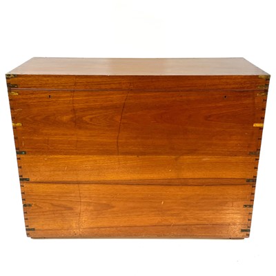 Lot 1811 - A large teak and camphor wood military type brass bound chest.