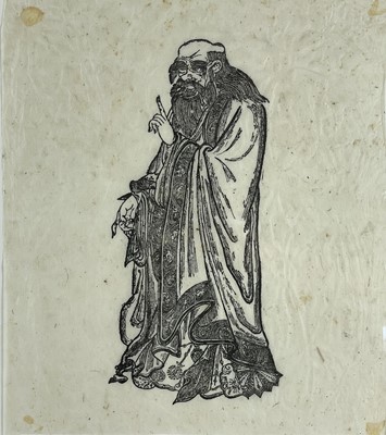 Lot 452 - Two Chinese black and white woodcut prints.