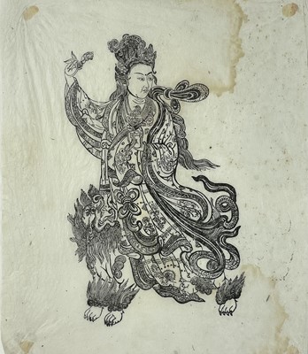 Lot 452 - Two Chinese black and white woodcut prints.