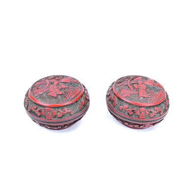 Lot 253 - A matched pair of 19th century Chinese cinnabar lacquer boxes and covers.