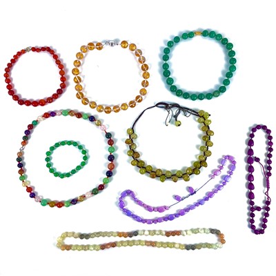 Lot 248 - A collection of semi-precious hardstone bead necklaces.