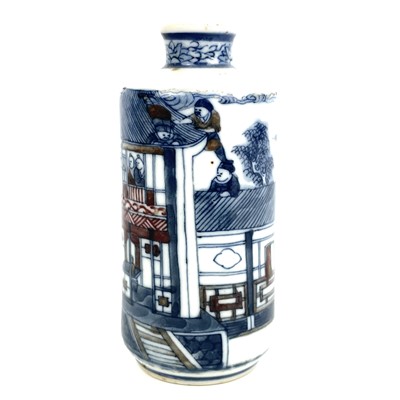 Lot 295 - A Chinese blue and white and copper red porcelain snuff bottle, Qing Dynasty, 19th century.