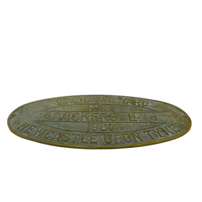 Lot 438 - A brass shipbuilders plate for the Protesilaus 1967 Vickers Ltd.