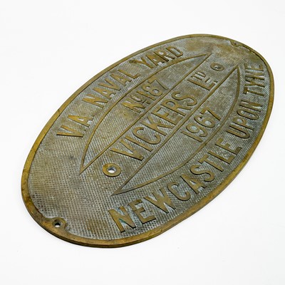 Lot 438 - A brass shipbuilders plate for the Protesilaus 1967 Vickers Ltd.