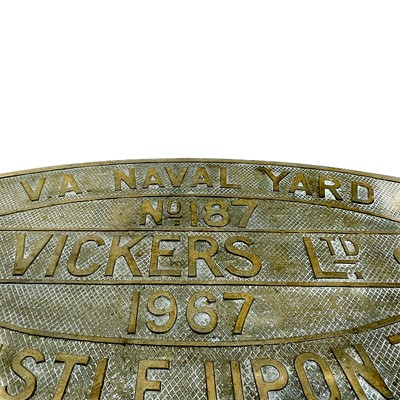 Lot 438 - A brass shipbuilders plate for the Protesilaus 1967 Vickers Ltd.