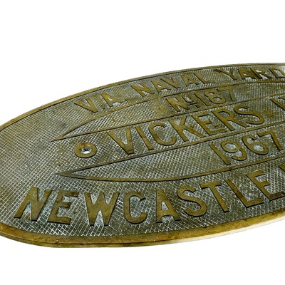 Lot 438 - A brass shipbuilders plate for the Protesilaus 1967 Vickers Ltd.