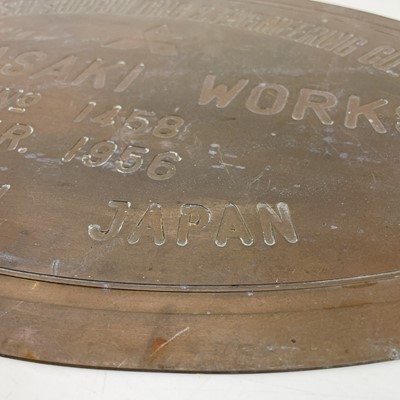 Lot 493 - A bronze shipbuilders plate Nagasaki Works No 1458  Mar 1956.