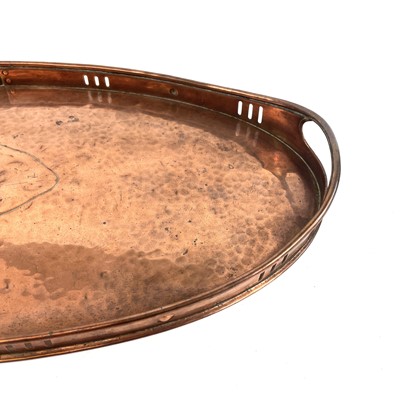 Lot 42 - A Newlyn copper oval galleried tray.