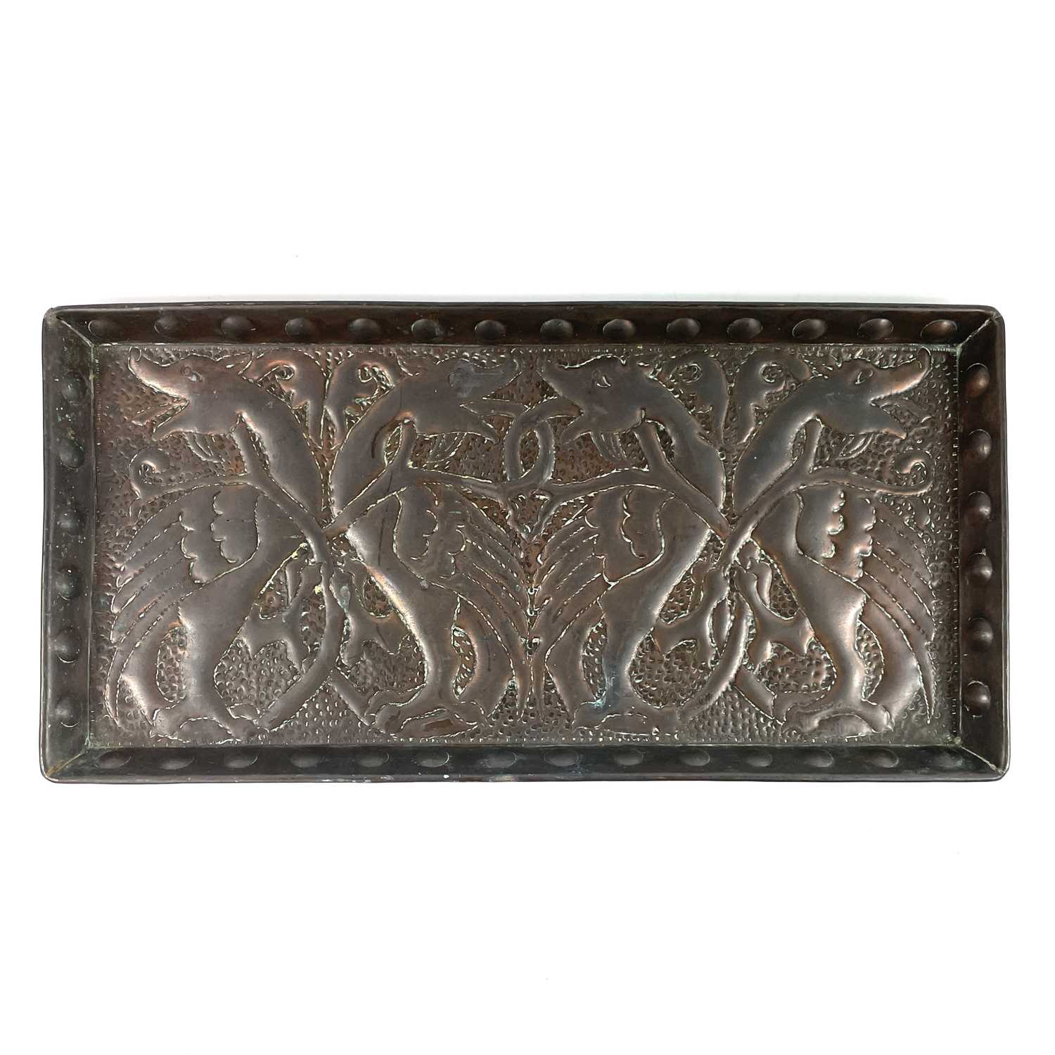 Lot 59 - An Arts & Crafts copper tray of rectangular form.