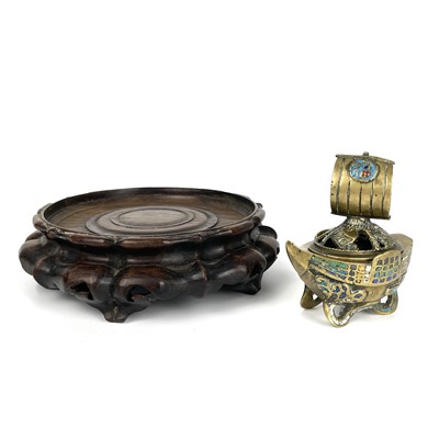 Lot 309 - A Chinese polished bronze and champleve incense burner, 19th century.