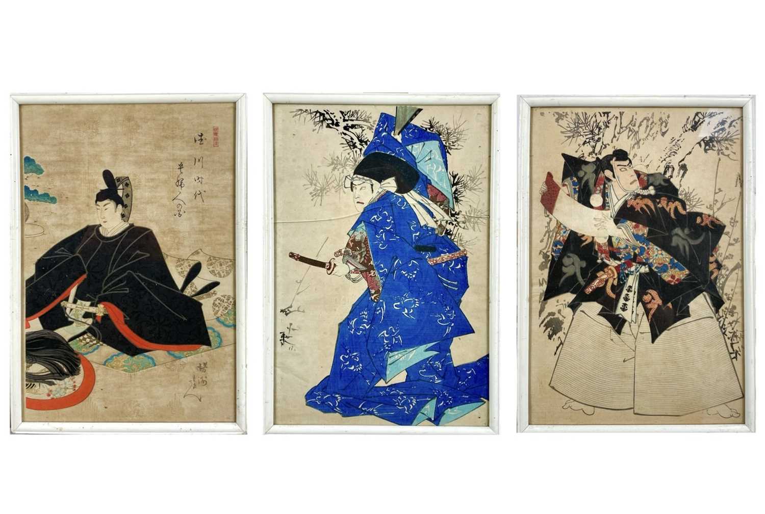 Lot 354 - Three Japanese woodblock prints of Samurai warriors, circa 1900.