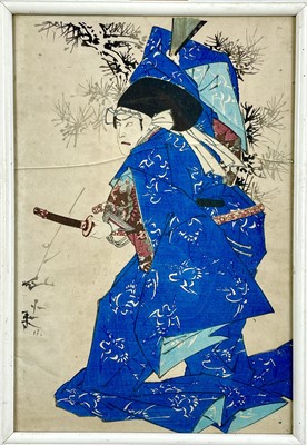 Lot 354 - Three Japanese woodblock prints of Samurai warriors, circa 1900.