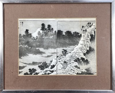 Lot 192 - Four Japanese black and white woodcut prints, 19th century.