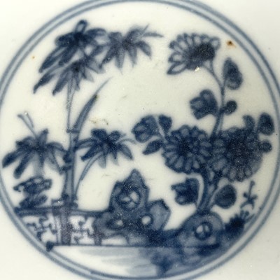 Lot 343 - A Chinese blue and white porcelain Nanking Cargo tea bowl saucer and plate, 18th century.