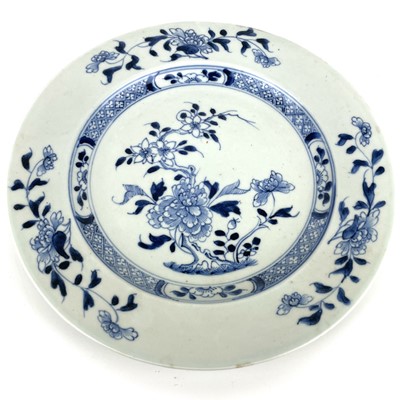 Lot 343 - A Chinese blue and white porcelain Nanking Cargo tea bowl saucer and plate, 18th century.