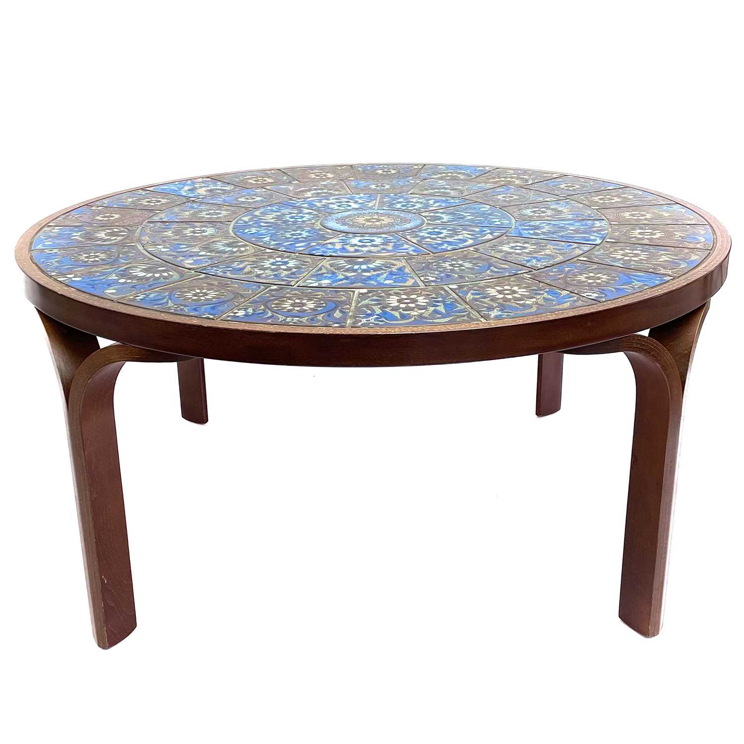 Lot 519 - A Danish circular coffee table with Royal Copenhagen Fajance tiles.