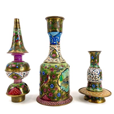 Lot 1054 - An early 20th century brass painted hookah pipe sections.