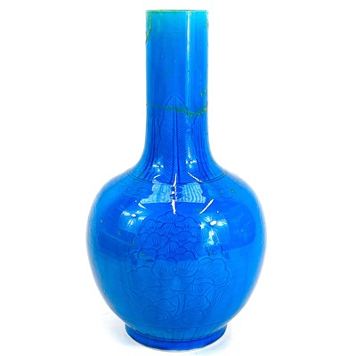 Lot 408 - A Chinese porcelain powder blue glazed vase.