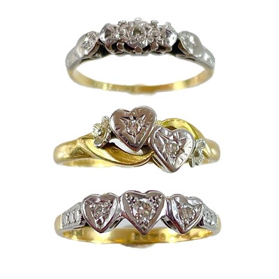 Lot 102 - Three 18ct gold diamond set rings.