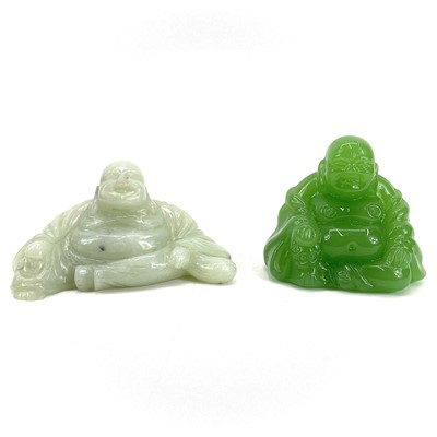 Lot 424 - A Chinese carved jade figure of a seated laughing buddha.