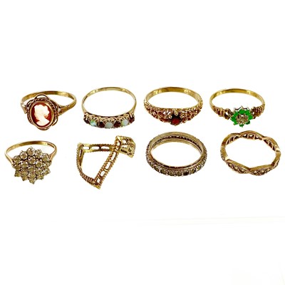 Lot 2 - Eight various 9ct gold stone set rings.