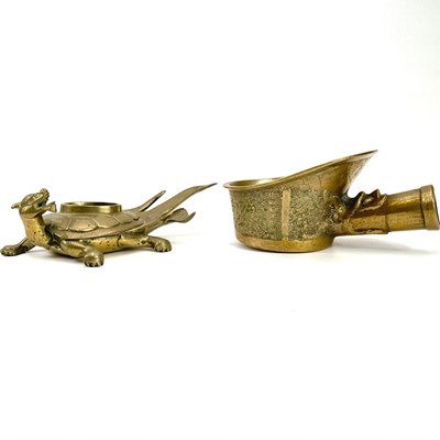 Lot 440 - A Chinese brass vessel or censer modeled as a mythical creature.