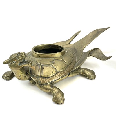 Lot 440 - A Chinese brass vessel or censer modeled as a mythical creature.