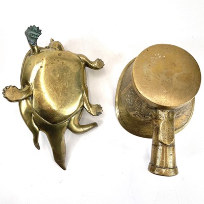 Lot 440 - A Chinese brass vessel or censer modeled as a mythical creature.