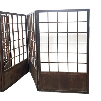 Lot 438 - A Japanese hardwood and pine folding screen, Meiji period.