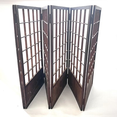 Lot 438 - A Japanese hardwood and pine folding screen, Meiji period.